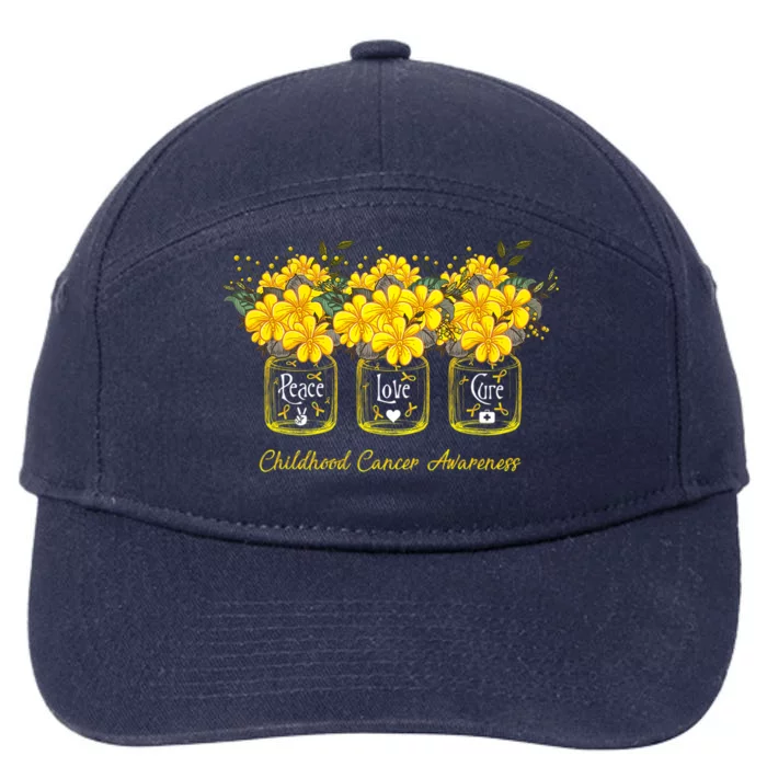 Yellow Flower Jar Peace Love Cure Childhood Cancer 7-Panel Snapback Hat