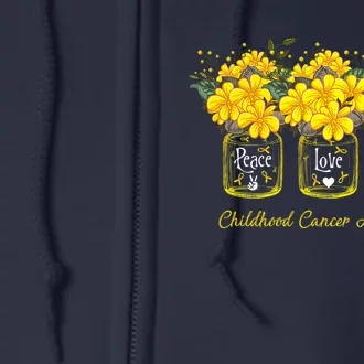 Yellow Flower Jar Peace Love Cure Childhood Cancer Full Zip Hoodie