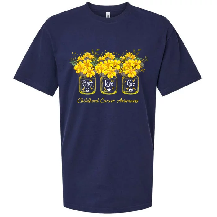 Yellow Flower Jar Peace Love Cure Childhood Cancer Sueded Cloud Jersey T-Shirt