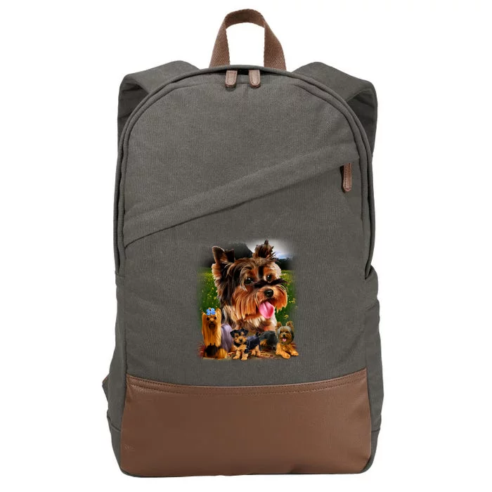 Yorkie Family Of Dogs Portrait Cotton Canvas Backpack