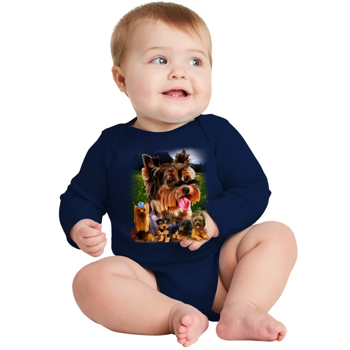 Yorkie Family Of Dogs Portrait Baby Long Sleeve Bodysuit