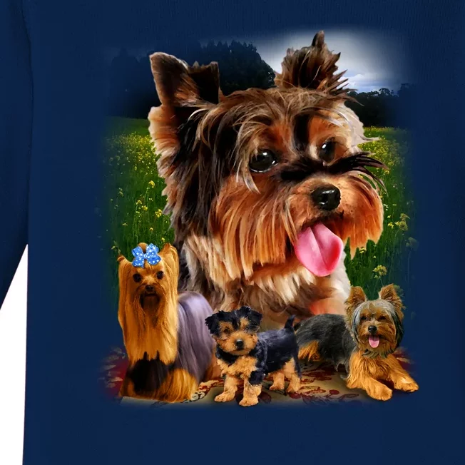 Yorkie Family Of Dogs Portrait Baby Long Sleeve Bodysuit