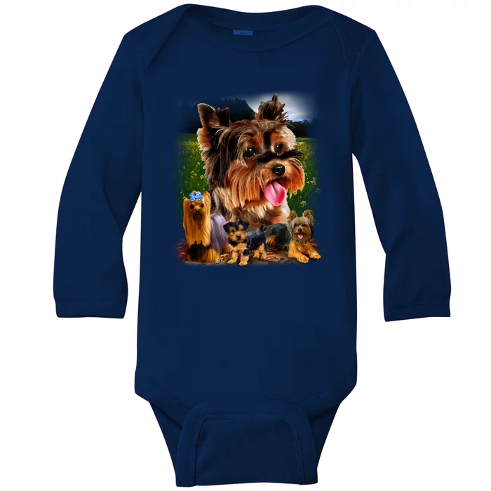 Yorkie Family Of Dogs Portrait Baby Long Sleeve Bodysuit