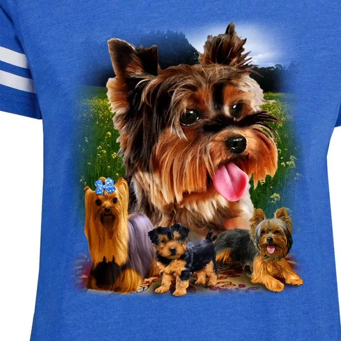 Yorkie Family Of Dogs Portrait Enza Ladies Jersey Football T-Shirt