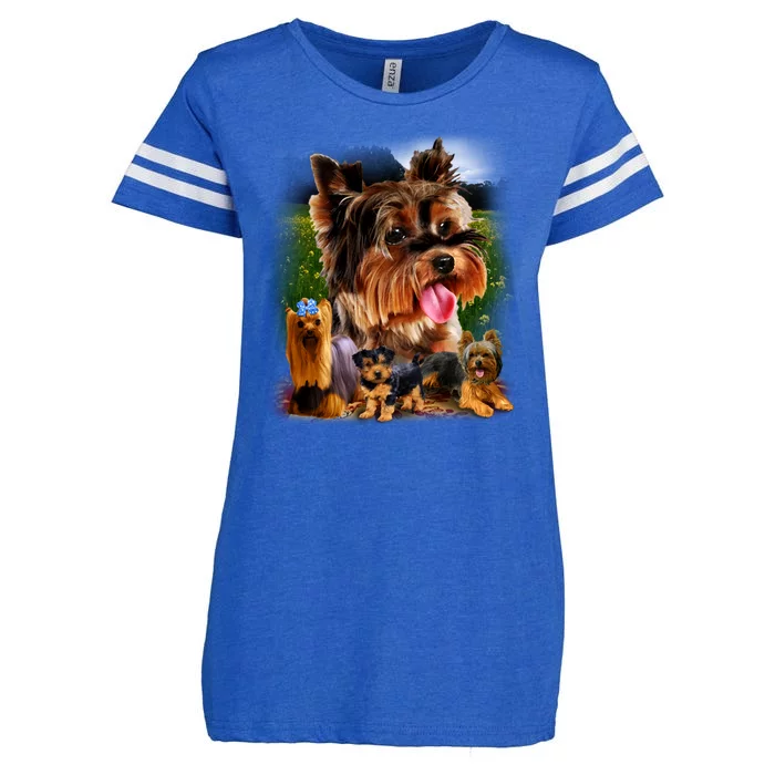 Yorkie Family Of Dogs Portrait Enza Ladies Jersey Football T-Shirt