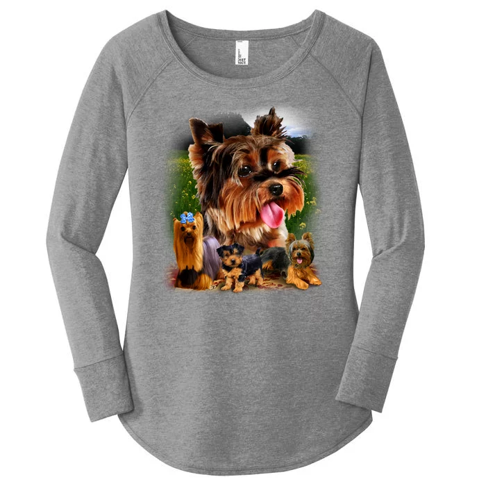 Yorkie Family Of Dogs Portrait Women's Perfect Tri Tunic Long Sleeve Shirt