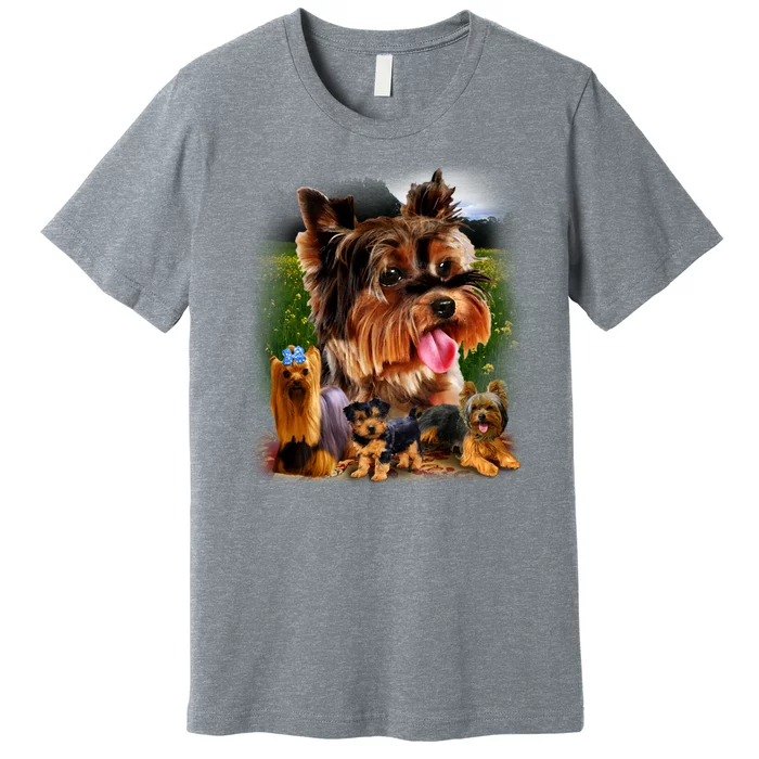 Yorkie Family Of Dogs Portrait Premium T-Shirt