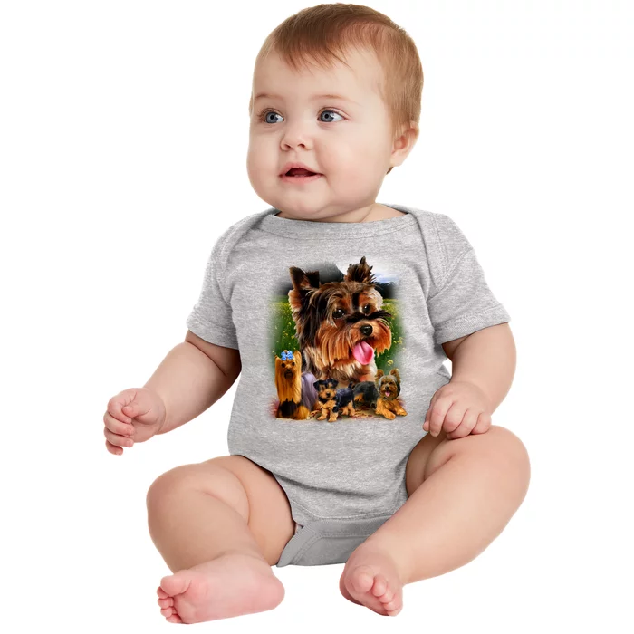 Yorkie Family Of Dogs Portrait Baby Bodysuit