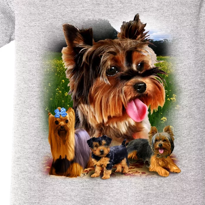 Yorkie Family Of Dogs Portrait Baby Bodysuit