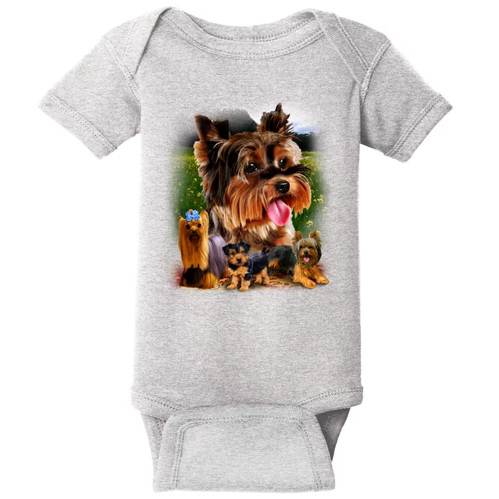 Yorkie Family Of Dogs Portrait Baby Bodysuit