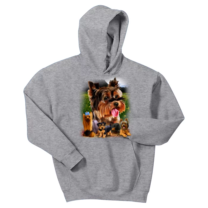 Yorkie Family Of Dogs Portrait Kids Hoodie