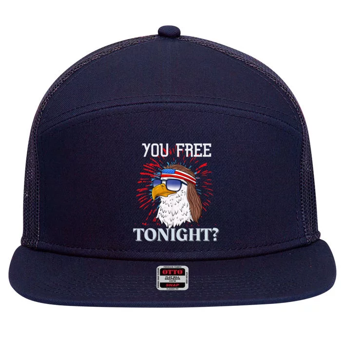 You Free Tonight Bald Eagle Mullet American Flag 4th Of July 7 Panel Mesh Trucker Snapback Hat