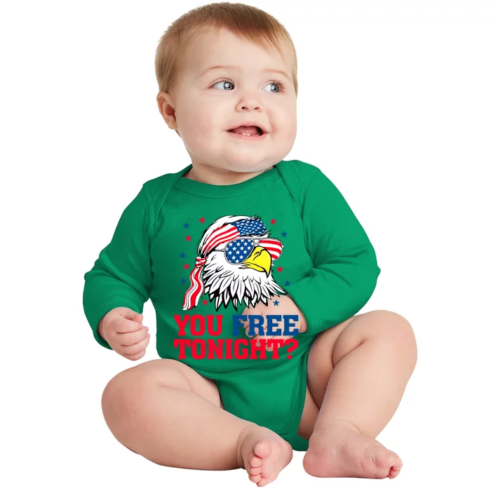 You Free Tonight Bald Eagle Mullet American Flag 4th Of July Baby Long Sleeve Bodysuit