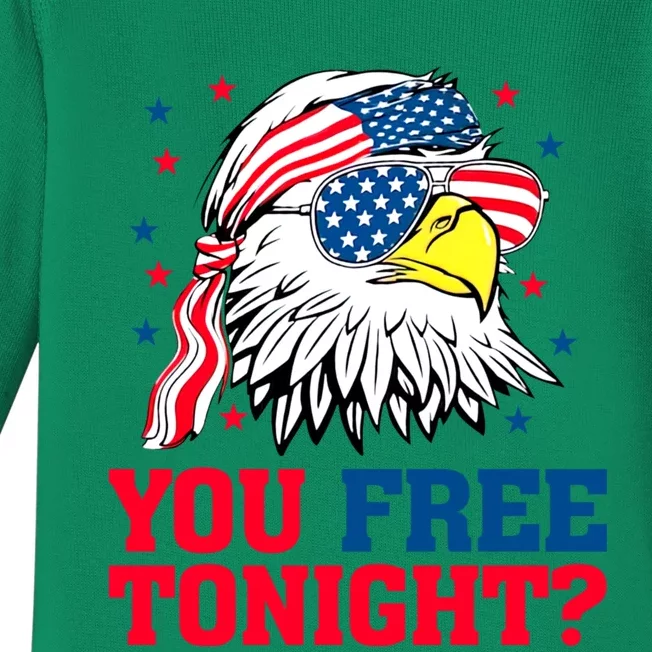 You Free Tonight Bald Eagle Mullet American Flag 4th Of July Baby Long Sleeve Bodysuit