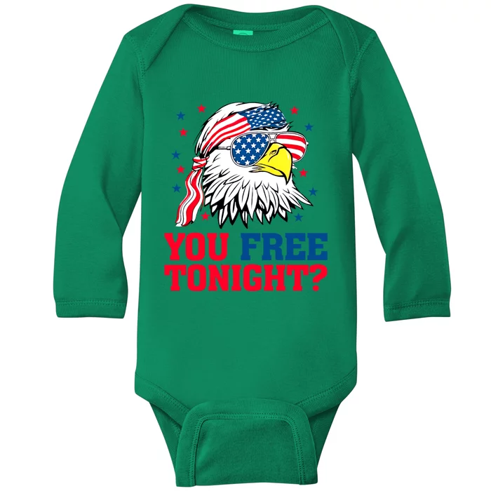 You Free Tonight Bald Eagle Mullet American Flag 4th Of July Baby Long Sleeve Bodysuit