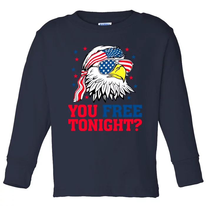 You Free Tonight Bald Eagle Mullet American Flag 4th Of July Toddler Long Sleeve Shirt