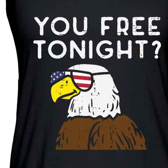 You Free Tonight Bald Eagle US Flag Sunglasses 4th of July Ladies Essential Flowy Tank