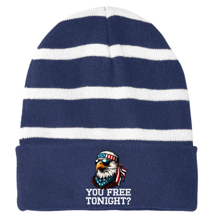 You Free Tonight Eagle Funny Patriotic American Striped Beanie with Solid Band