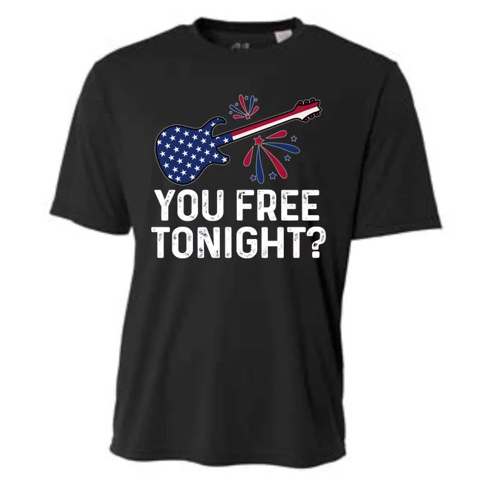 You Free Tonight Usa Patriotic Flag Guitar Party 4th Of July Gift Cooling Performance Crew T-Shirt