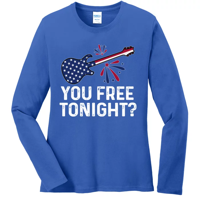 You Free Tonight Usa Patriotic Flag Guitar Party 4th Of July Gift Ladies Long Sleeve Shirt