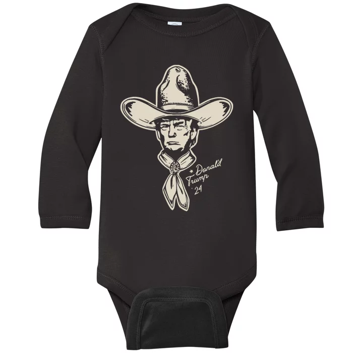 Yeehawin For Trump 2024 Punchy Western Political Humor Vote Baby Long Sleeve Bodysuit