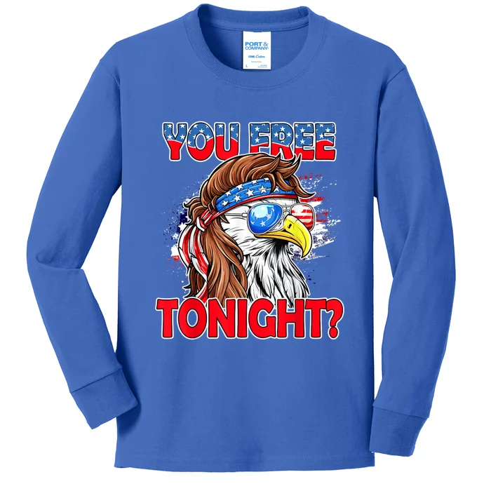 You Free Tonight Usa American Flag Patriotic Eagle Mullet Funny Gift Kids Long Sleeve Shirt