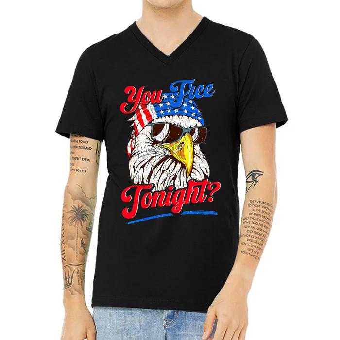 You Free Tonight Bald Eagle Mullet American Flag 4th Of July V-Neck T-Shirt