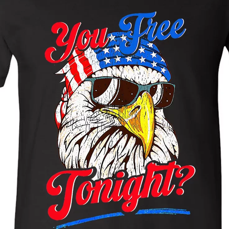 You Free Tonight Bald Eagle Mullet American Flag 4th Of July V-Neck T-Shirt