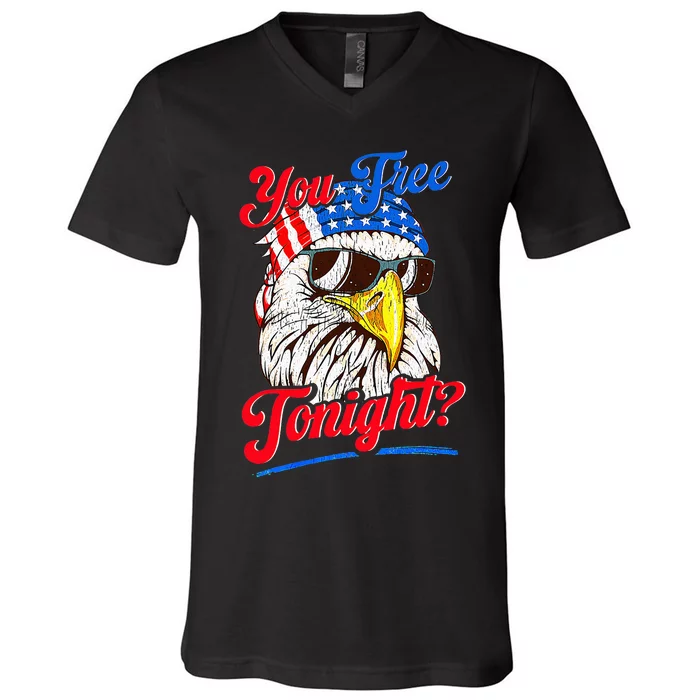 You Free Tonight Bald Eagle Mullet American Flag 4th Of July V-Neck T-Shirt