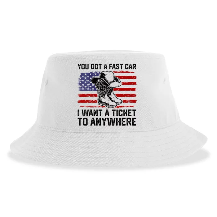 You Got A Fast Car I Want A Ticket To Anywhere Usa Flag Sustainable Bucket Hat