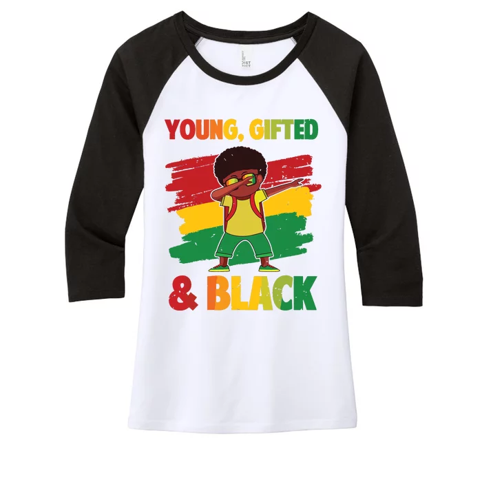 Young Gifted Black History Month Cute Dabbing Boy Women's Tri-Blend 3/4-Sleeve Raglan Shirt