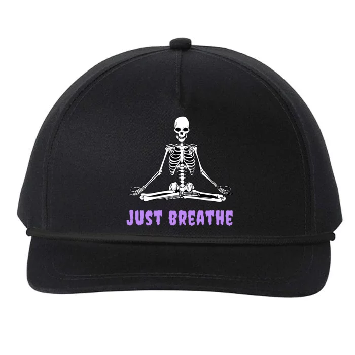 Yoga Gothic Goth Skeleton Just Breathe Meditation Skeleton Meaningful Gift Snapback Five-Panel Rope Hat