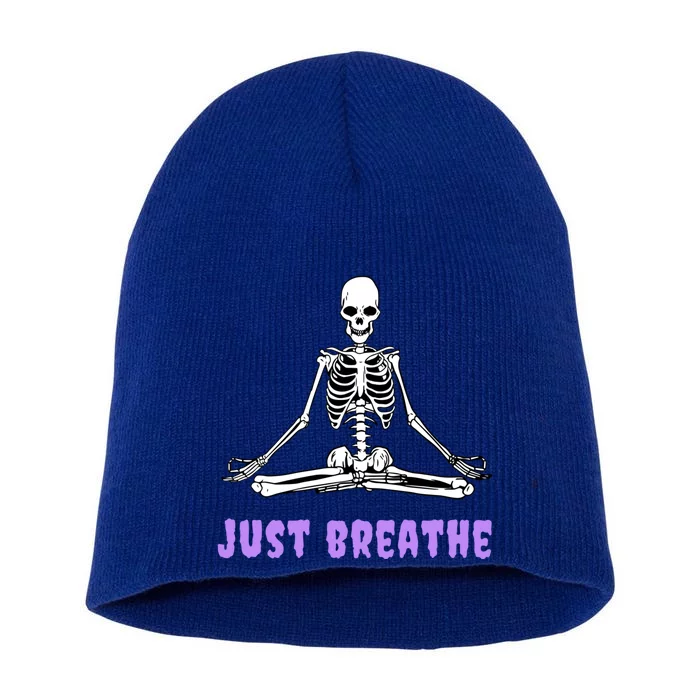 Yoga Gothic Goth Skeleton Just Breathe Meditation Skeleton Meaningful Gift Short Acrylic Beanie