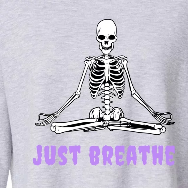 Yoga Gothic Goth Skeleton Just Breathe Meditation Skeleton Meaningful Gift Cropped Pullover Crew