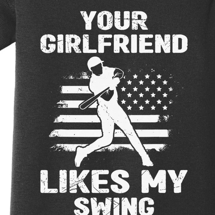 Your Girlfriend Likes My Swing Funny Baseball Baby Bodysuit