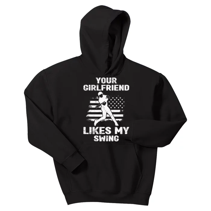 Your Girlfriend Likes My Swing Funny Baseball Kids Hoodie