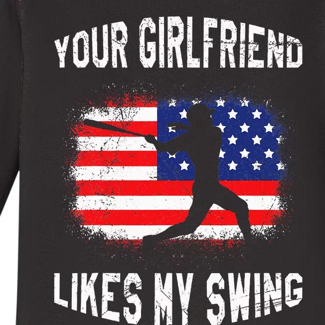 Your Girlfriend Likes My Swing Funny Baseball Baby Long Sleeve Bodysuit