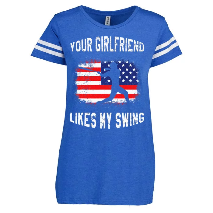 Your Girlfriend Likes My Swing Funny Baseball Enza Ladies Jersey Football T-Shirt