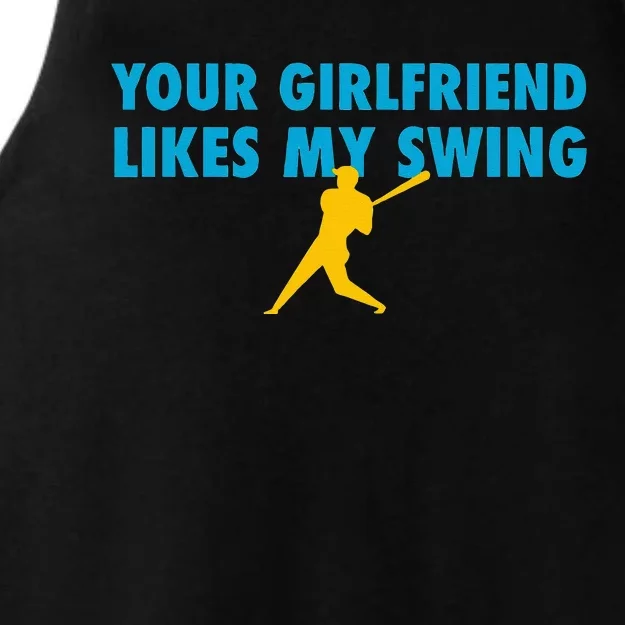 Your Girlfriend Likes My Swing Baseball Softball Ladies Tri-Blend Wicking Tank