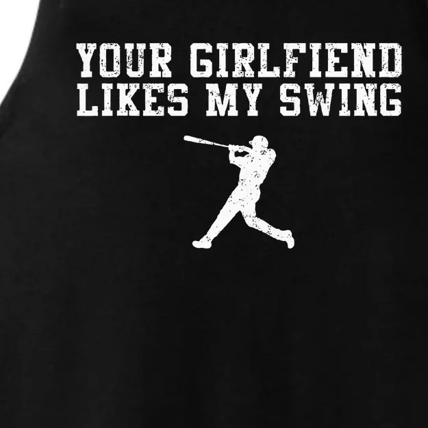 Your Girlfriend Likes My Swing Funny Baseball Ladies Tri-Blend Wicking Tank