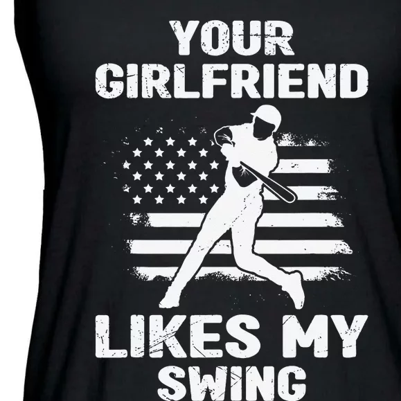 Your Girlfriend Likes My Swing Funny Baseball Ladies Essential Flowy Tank