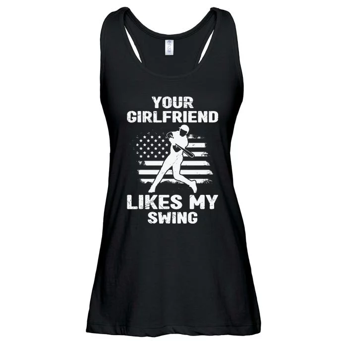 Your Girlfriend Likes My Swing Funny Baseball Ladies Essential Flowy Tank