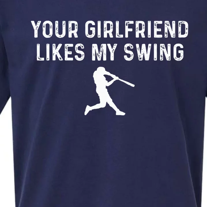 Your Girlfriend Likes My Swing Funny Baseball Sueded Cloud Jersey T-Shirt