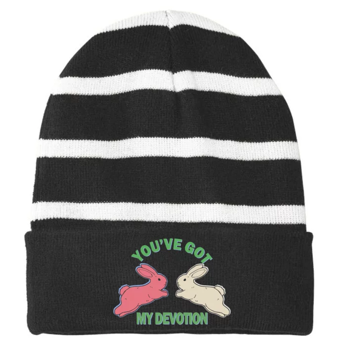 You've Got My Devotion Rabbit Cute Trending Gift Idea Striped Beanie with Solid Band