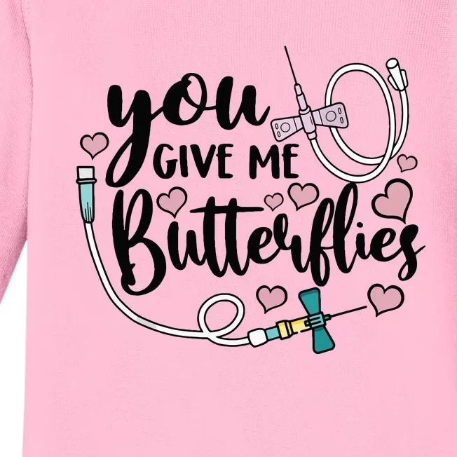 You Give Me Butterflies Funny Phlebotomist Valentines Day Baby Long Sleeve Bodysuit