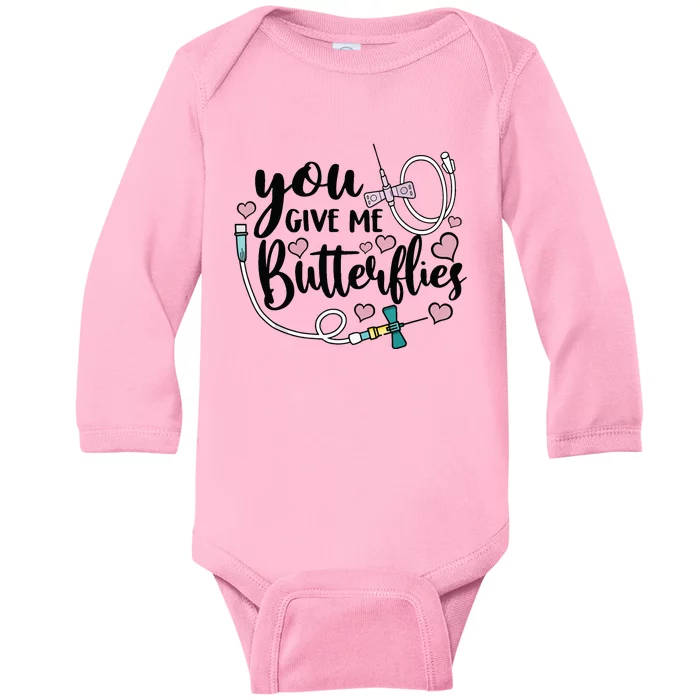 You Give Me Butterflies Funny Phlebotomist Valentines Day Baby Long Sleeve Bodysuit