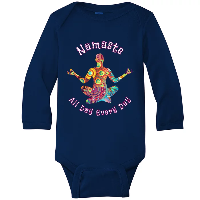 Yoga Gift Namaste All Day Every Day Yoga Pose Gift Baby Long Sleeve Bodysuit