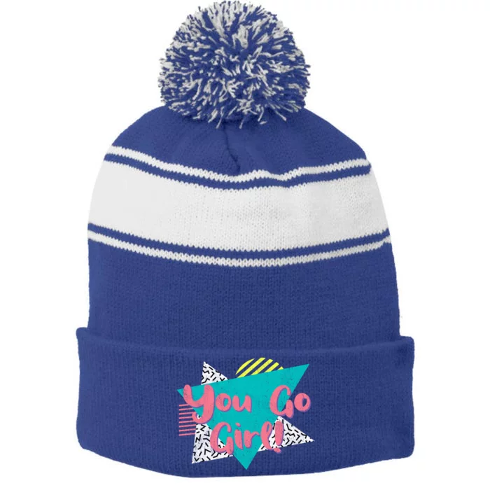 You Go ! Retro Vintage 80's 90's 'S Or Gift Cool Gift Stripe Pom Pom Beanie