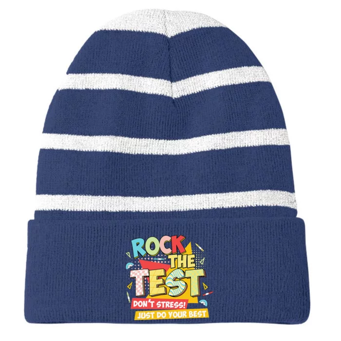 You Got This Rock The Test Testing Day Teacher Student Striped Beanie with Solid Band