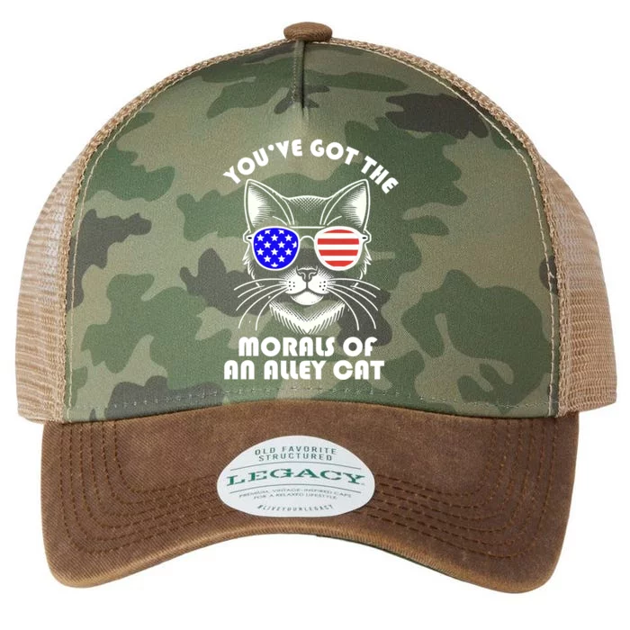 YouVe Got The Morals Of An Alley Cat 4th Of July Trump Funny Gift Legacy Tie Dye Trucker Hat